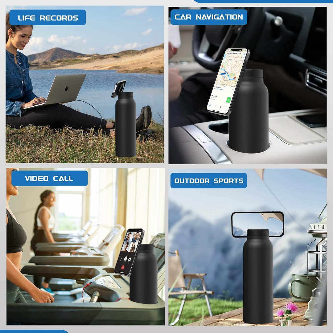 Insulated Water Bottle with Magnetic Phone Holder | Stainless Steel Tumbler Compatible with MagSafe for Gym, Car, & Sports