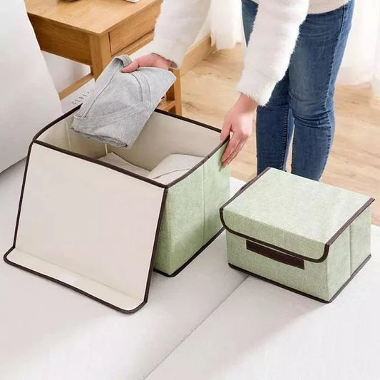 Storage Box with Lid Stackable Foldable Storage Container for Clothes (SET OF 2)