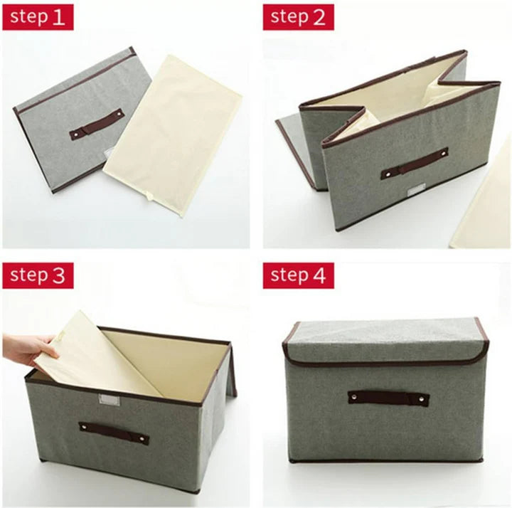 Storage Box with Lid Stackable Foldable Storage Container for Clothes (SET OF 2)