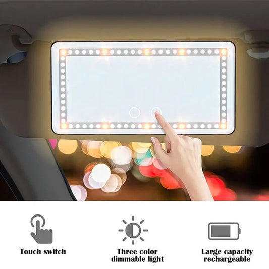 Car Sun Visor Led Vanity Mirror Rechargeable 3 Color