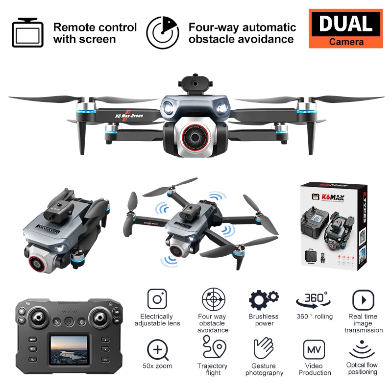 2024 New K6 Max 4K HD Screen Controlled Drone Real-Time Transmission