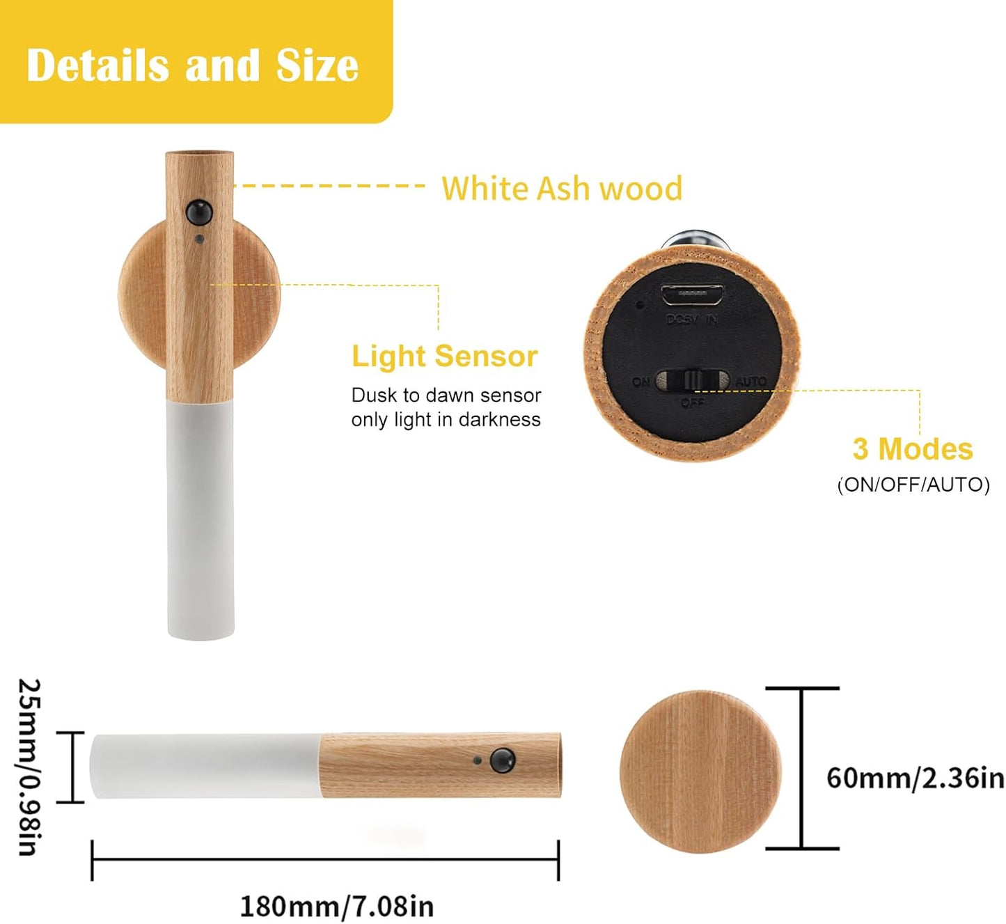 Rechargeable Led Light Motion Sensor Magnetic Wood Wall Light