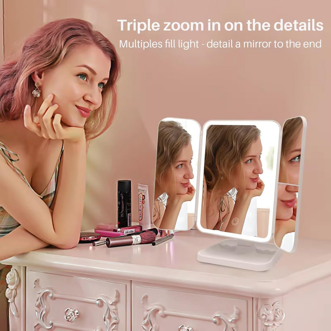 Vanity Led Lighted Travel Makeup Mirror Desktop Magnified Make Up Mirror with Lights