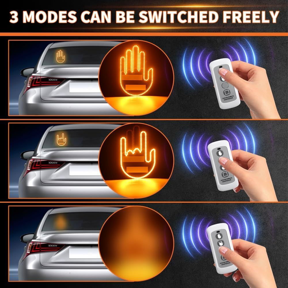 Car Hand Led Gesture 3 Modes Middle Finger for Car Rear Window Road With Remote Control